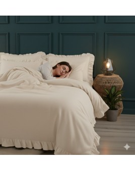 ETEHOMETEX %100 Doğal Pamuk Tek Kişilik Fırfırlı Nevresim Seti 160x220 cm CAPPUCİNO 8696474232066